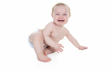 A sweet little boy in studio white background