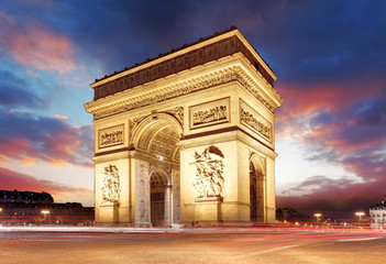 Fototapeta premium Paris, Famous Arc de Triumph at evening , France