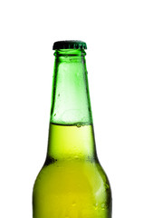 green beer bottle isolated over white