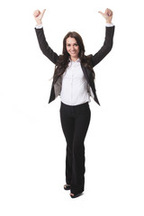 Obraz premium Successful business woman with thumb up- isolated over white