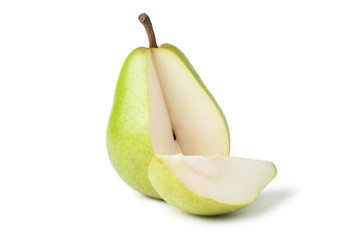 sliced fresh juicy pear isolated over white background