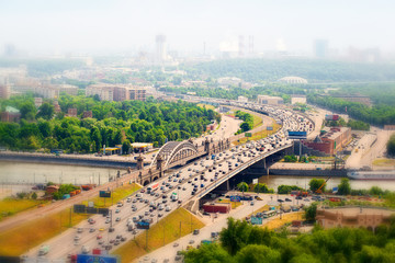 Panorama of Moscow in the haze, Russia. Third Ring Road