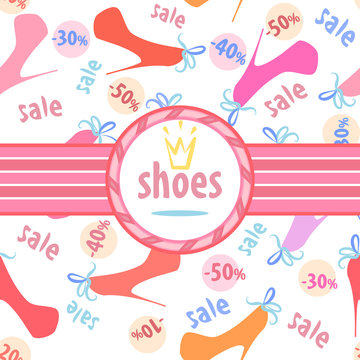 Seamless pattern with silhouettes women's shoe