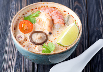 Thai soup Tom Yam. Seafood