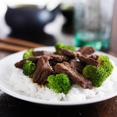 chinese beef and broccoli stir fry on rice