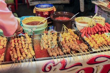 Thai sausage and pork ball in Thailand Night market