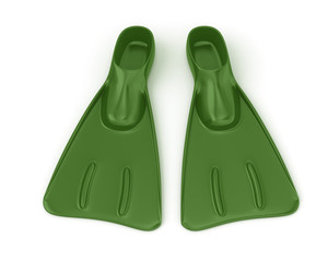 Green flippers isolated against white background