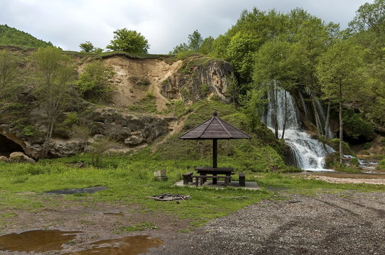 River Bigar in Serbia - waterfall cascade and summer-house