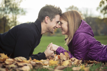 A Young happy couple in autumn season
