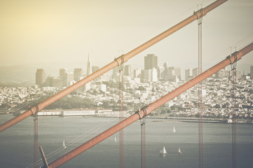 Fototapeta na wymiar San Francisco Golden Gate Bridge Retro Film Style