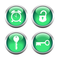 Set of buttons for web, keys, padlock, watch. Vector.