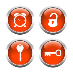 Set of buttons for web, keys, padlock, watch. Vector.