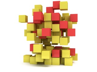 3D Cubes block. Assembling concept.