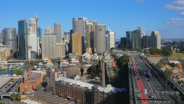 Aerial view of CBD, Sydney Harbour Bridge, Observatory Hill
