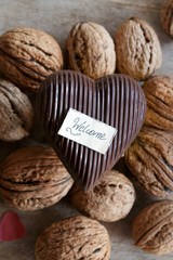 chocolate heart and label welcome