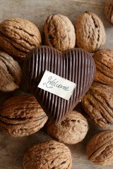 chocolate heart and label welcome