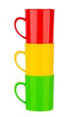 Obraz premium Many color plastic cup on white background