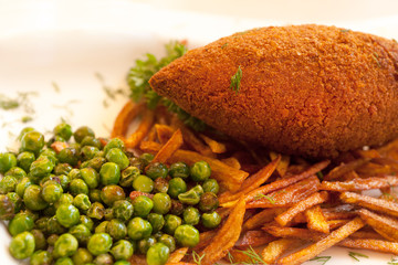 Famous Chicken Kiev breaded cutlet in Ukrainian restaurant