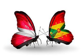Two butterflies with flags Latvia and Grenada