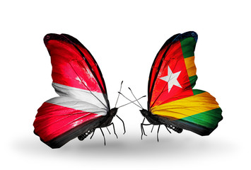 Two butterflies with flags Latvia and Togo