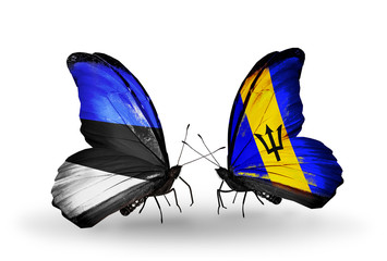 Two butterflies with flags Estonia and Barbados
