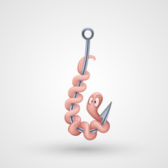 Worm on hook. Vector