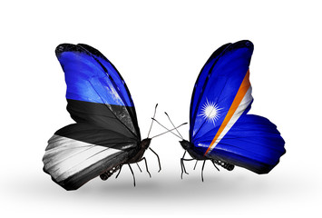 Two butterflies with flags Estonia and Marshall islands