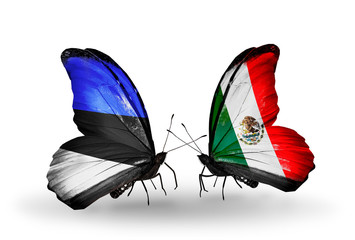 Two butterflies with flags Estonia and Mexico