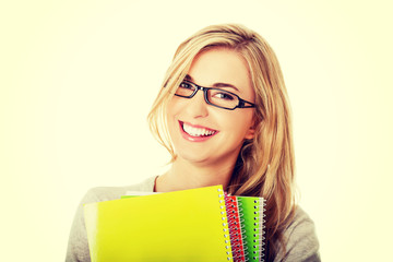 Happy young student woman.