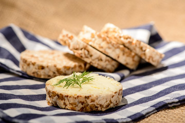 Closeup image of a delicious bread with butter