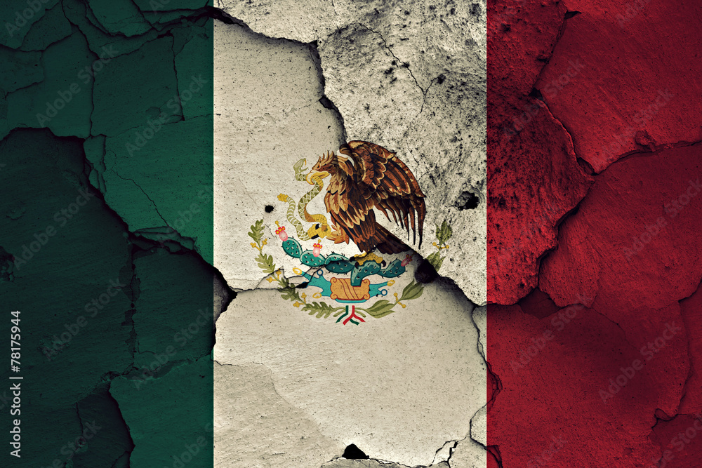 Wall mural flag of Mexico painted on cracked wall