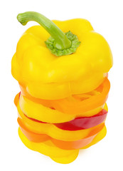 Fototapeta na wymiar yellow pepper slices isolated on the white background