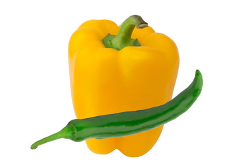 yellow bell pepper green hot chili bitter isolated