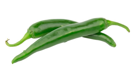 green hot chili peppers isolated on a white background