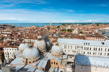 Fototapeta na wymiar view of Venice, Doge's Palace, domes of San Marco. Venice, Italy