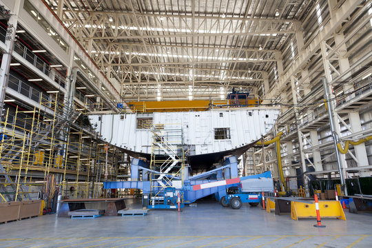 Ship Construction In A Shipyard