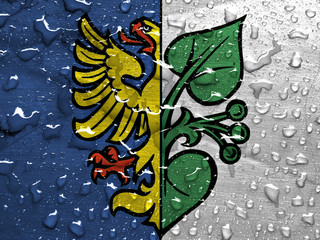 flag of Karwina with rain drops