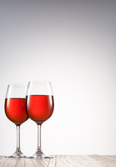 Wine glass.On blank table.Cheers.