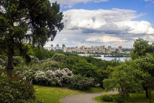 Panorama of the city of Kiev. Ukraine. View of the monastery Vyd