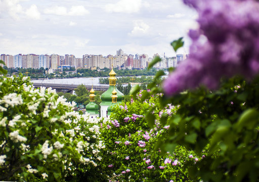 Panorama of the city of Kiev. Ukraine. View of the monastery Vyd