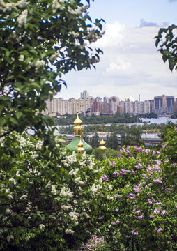 Panorama of the city of Kiev. Ukraine. View of the monastery Vyd
