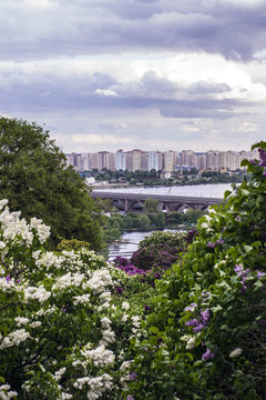 Panorama of the city of Kiev. Ukraine. View of the monastery Vyd