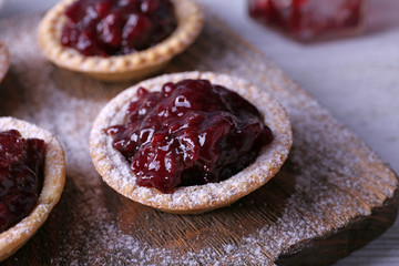 Delicious cookies with jam and powdered sugar