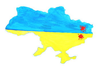 Map of Ukraine with blood, isolated