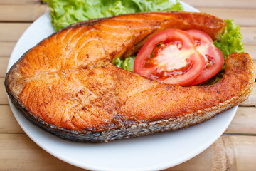 Salmon steak.