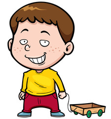 Vector illustration of Cartoon boy with Wood trolley