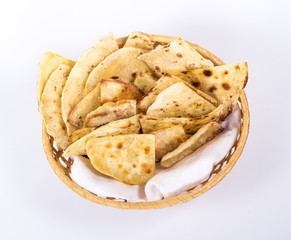 isolated basket plate of traditional eastern flat bread
