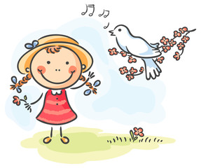 Little girl and bird's