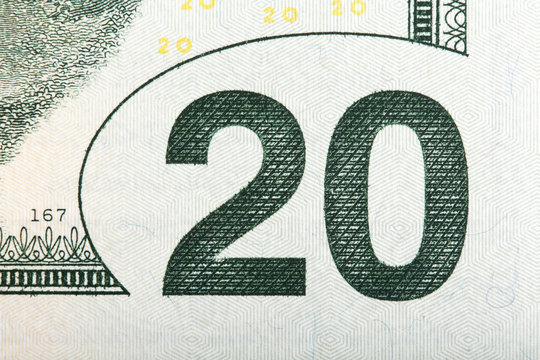 Macro of the value on a U.S. $20 bill, extreme macro...
