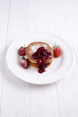 pancake with strawberry and jam